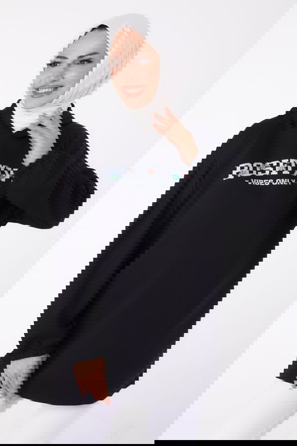 Baskılı Sweatshirt Siyah - 13333