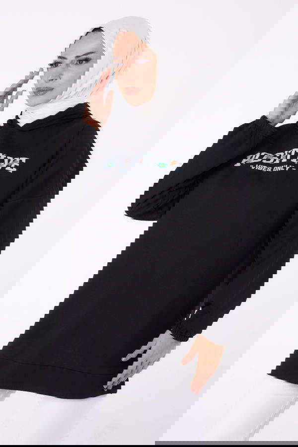 Baskılı Sweatshirt Siyah - 13333