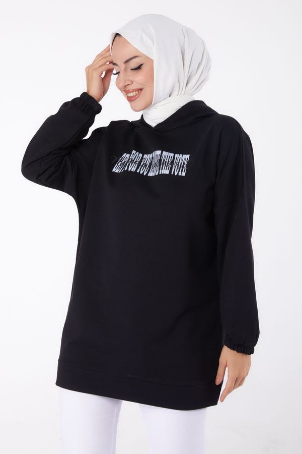 Baskılı Sweatshirt Siyah - 13334