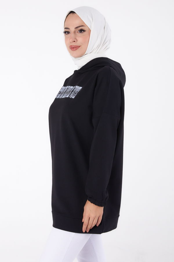 Baskılı Sweatshirt Siyah - 13334