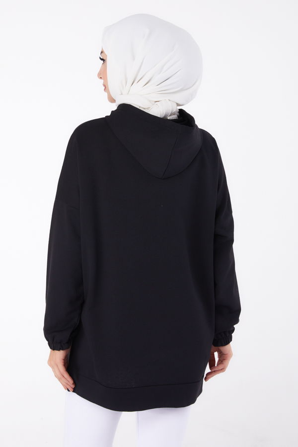 Baskılı Sweatshirt Siyah - 13334