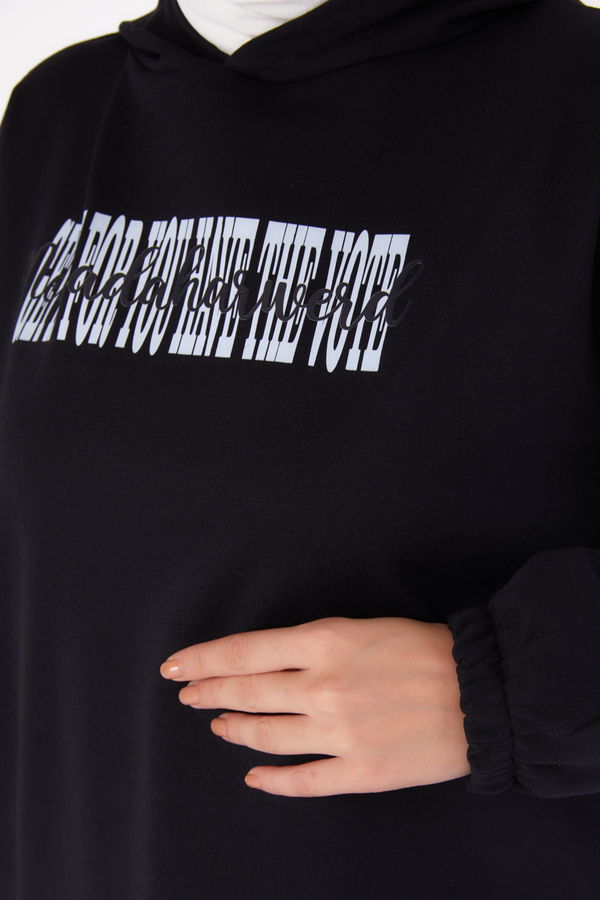 Baskılı Sweatshirt Siyah - 13334