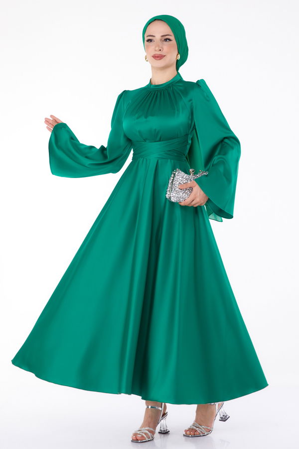 Çapraz Kemerli Abiye Elbise Yesil - 25646