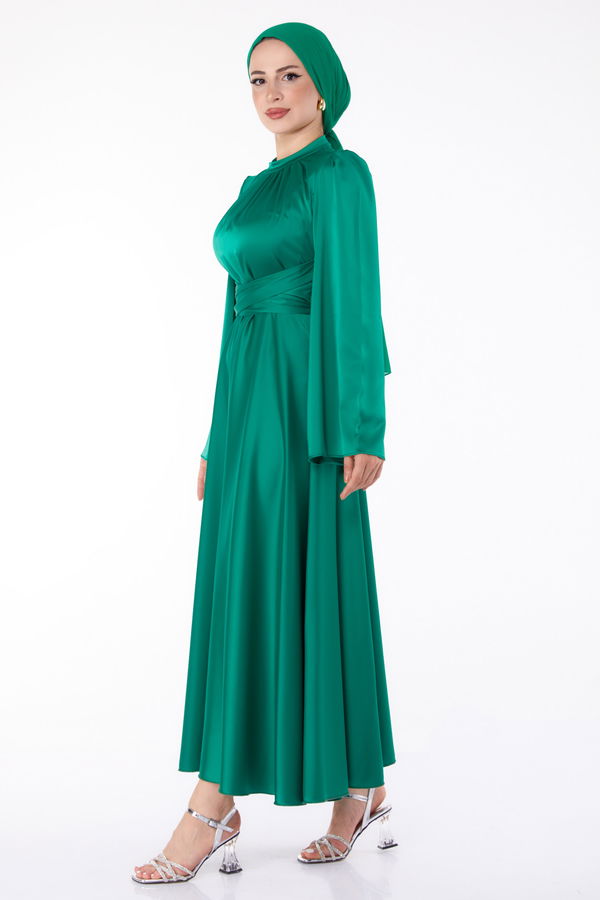 Çapraz Kemerli Abiye Elbise Yesil - 25646