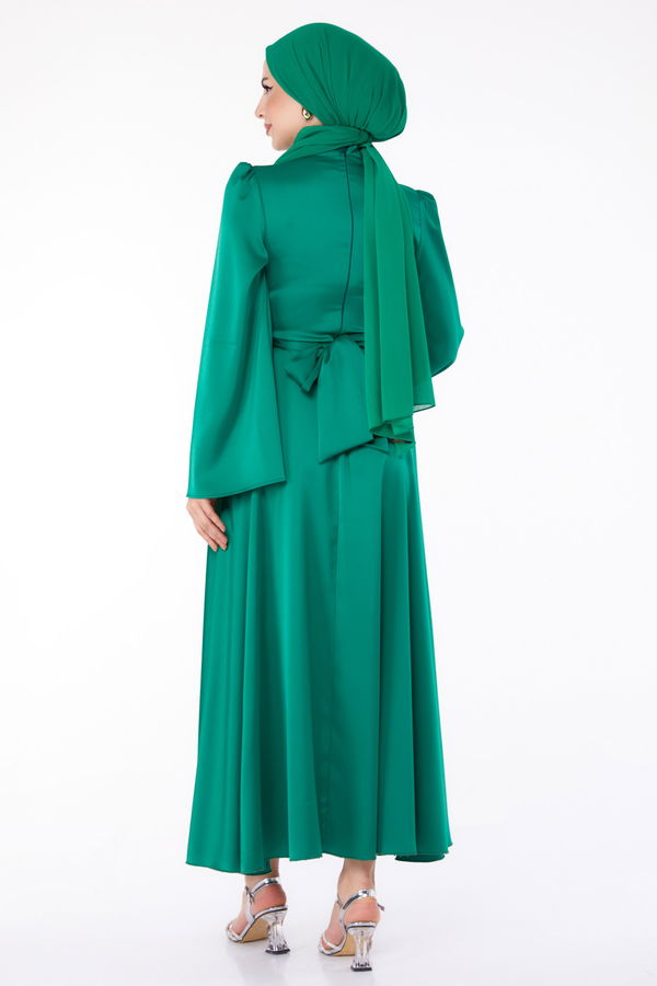 Çapraz Kemerli Abiye Elbise Yesil - 25646