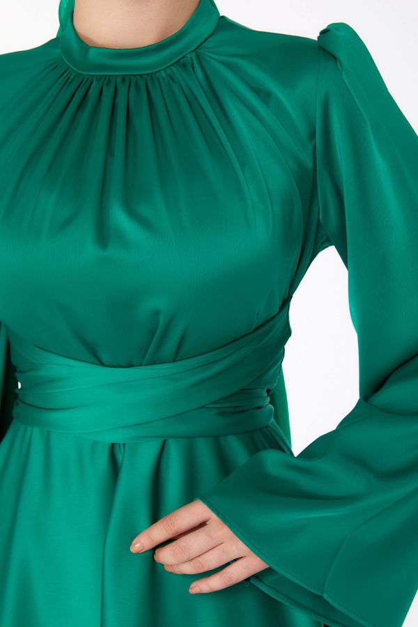 Çapraz Kemerli Abiye Elbise Yesil - 25646