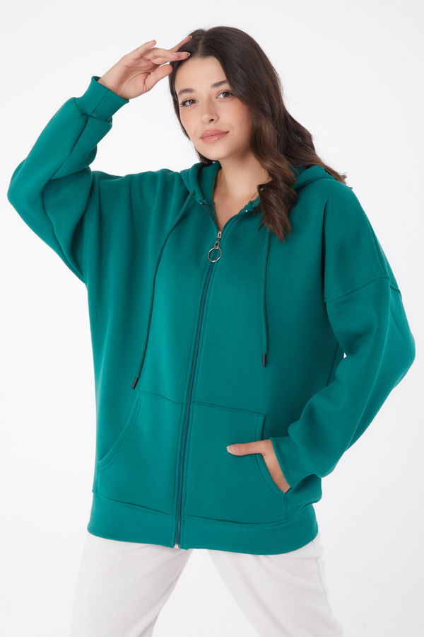 Cepli Fermuarlı sweatshirt Zümrüt - 26049