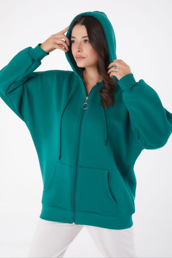 Cepli Fermuarlı sweatshirt Zümrüt - 26049