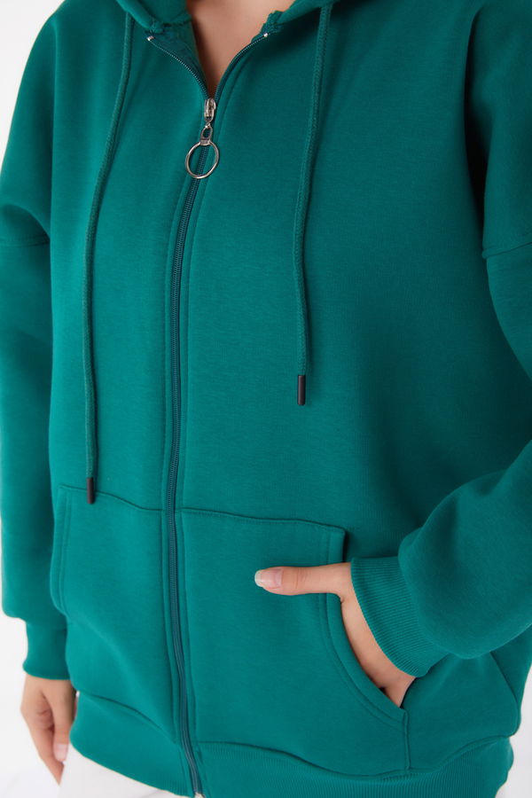 Cepli Fermuarlı sweatshirt Zümrüt - 26049