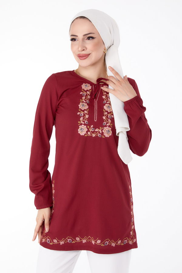 Nakışlı Tunik Bordo - 13185