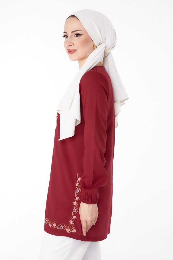 Nakışlı Tunik Bordo - 13185