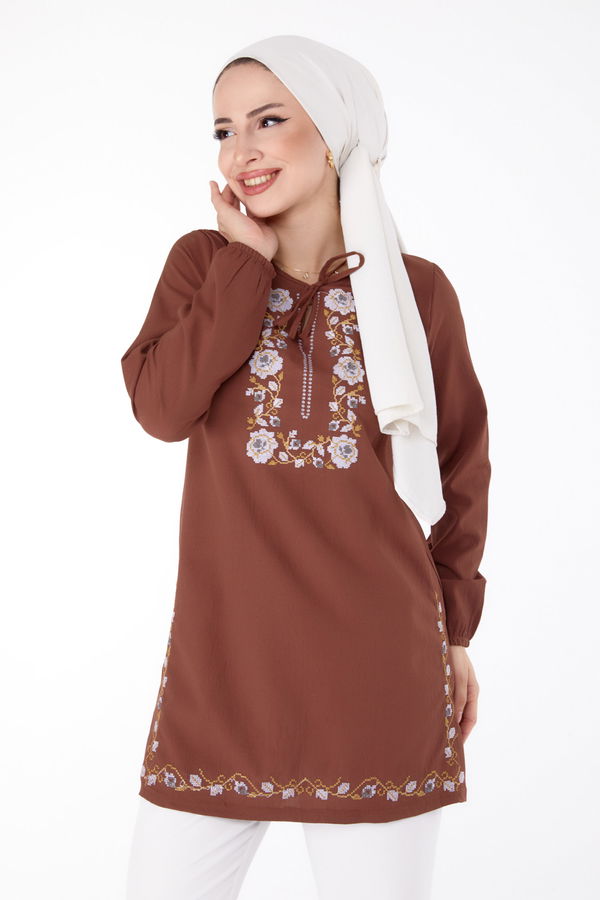 Nakışlı Tunik Kahve - 13185
