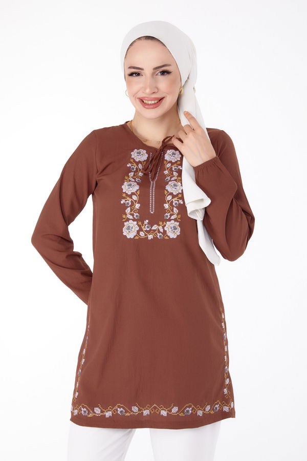 Nakışlı Tunik Kahve - 13185