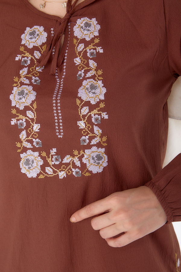 Nakışlı Tunik Kahve - 13185