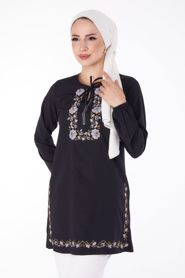 Nakışlı Tunik Siyah - 13185