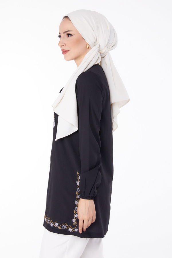 Nakışlı Tunik Siyah - 13185