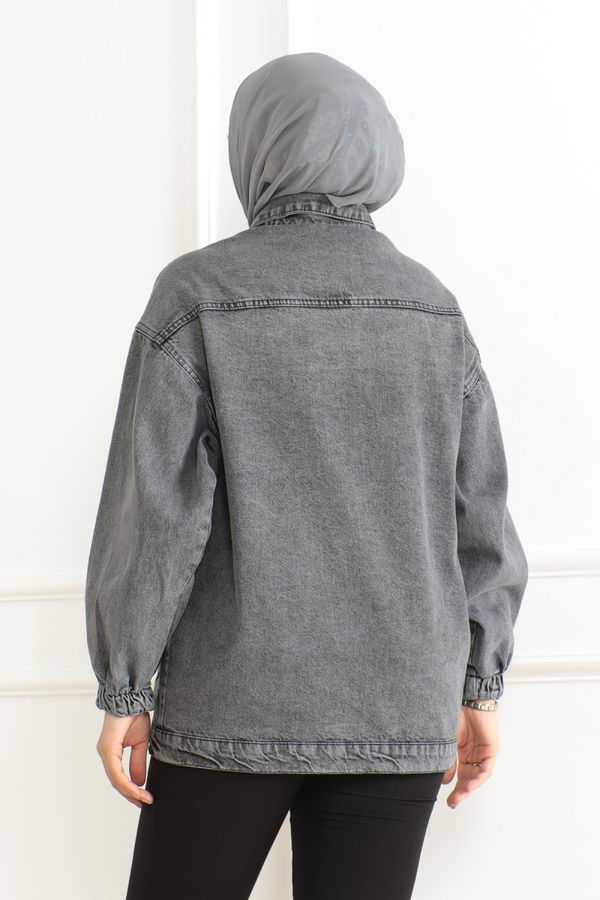 Kadın Oversize Körüklü Cep Kot Ceket Antrasit - 26578