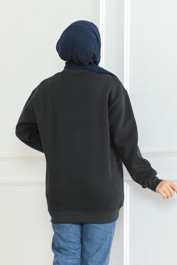 Düz Orta Kadın Antrasit Sweatshirt - 26617