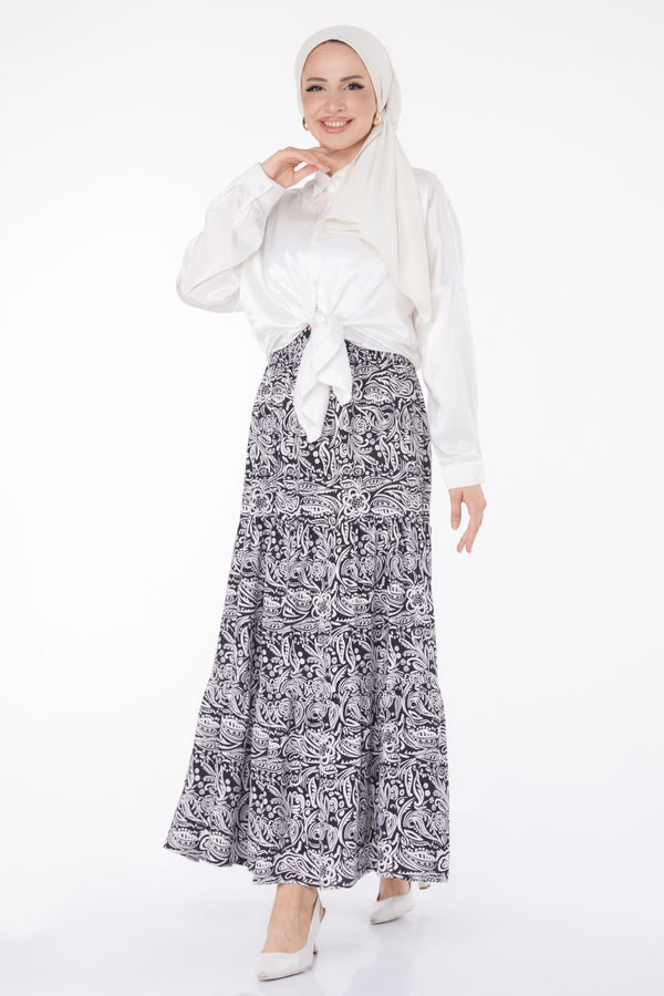 Desenli Etek Beyaz - 25793