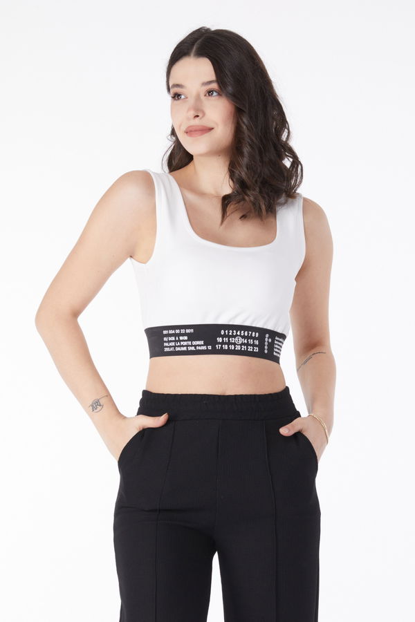Lastikli Crop Beyaz - 25232