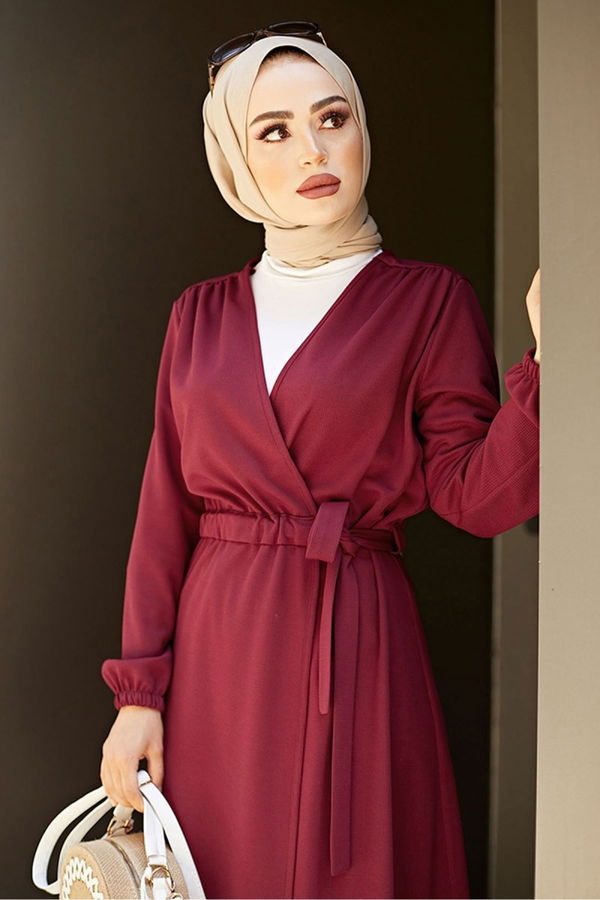 Belden Bağlamalı Hırka Bordo - 26586
