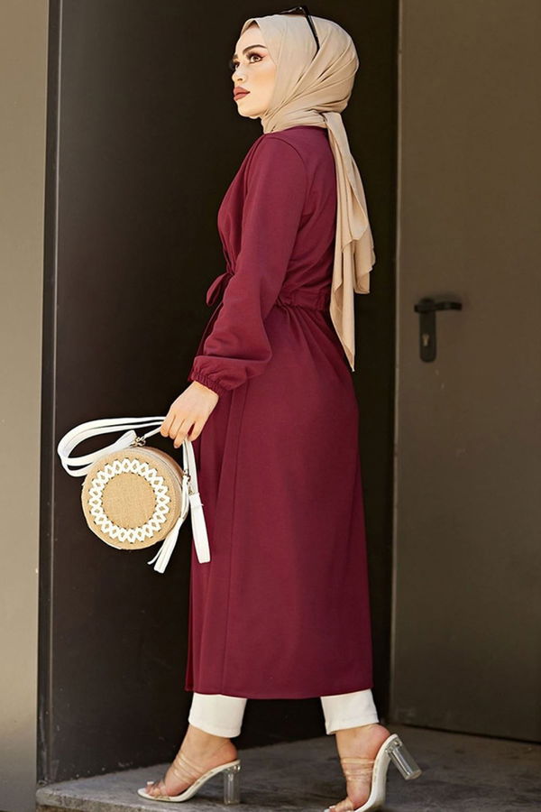 Belden Bağlamalı Hırka Bordo - 26586