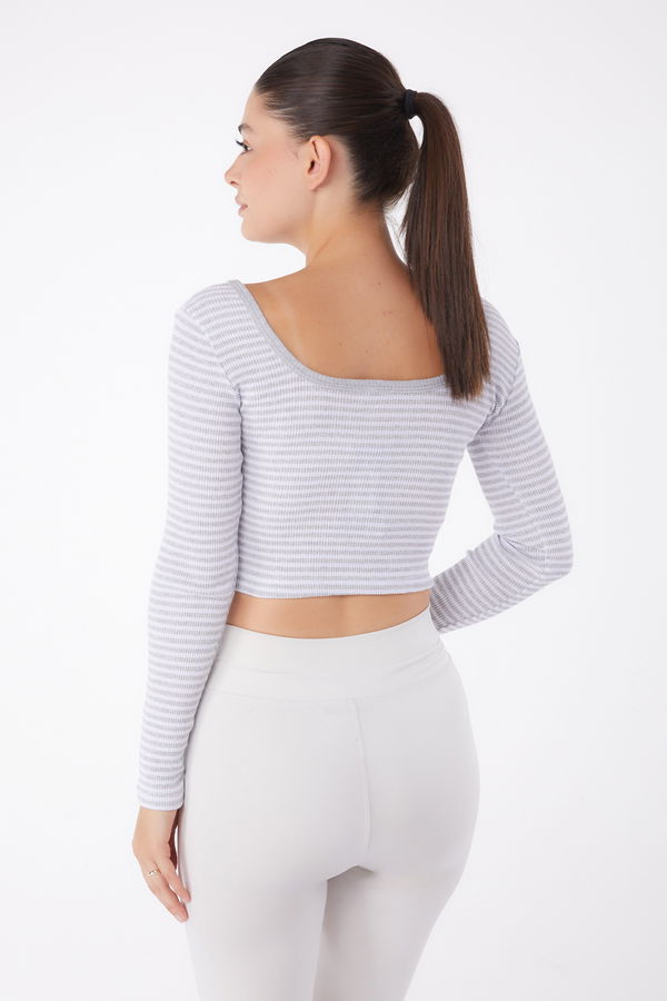 Çizgili Crop Gri - 26119