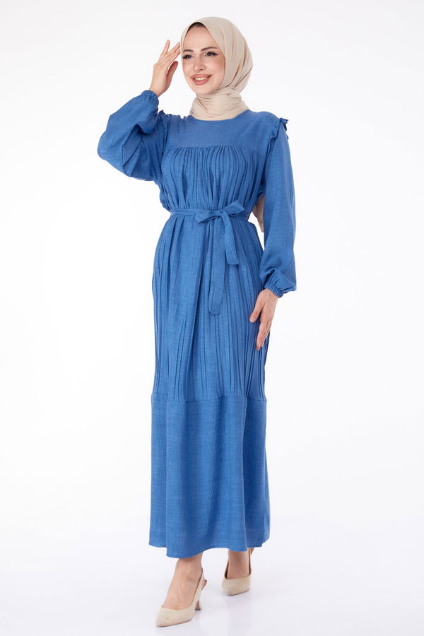 Piliseli Tesettür Elbise Indigo - 25382