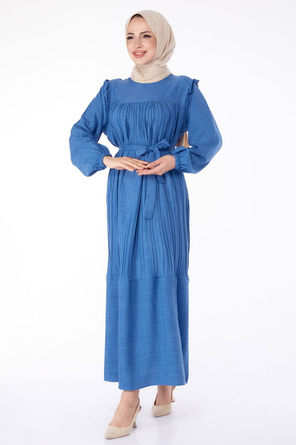 Piliseli Tesettür Elbise Indigo - 25382