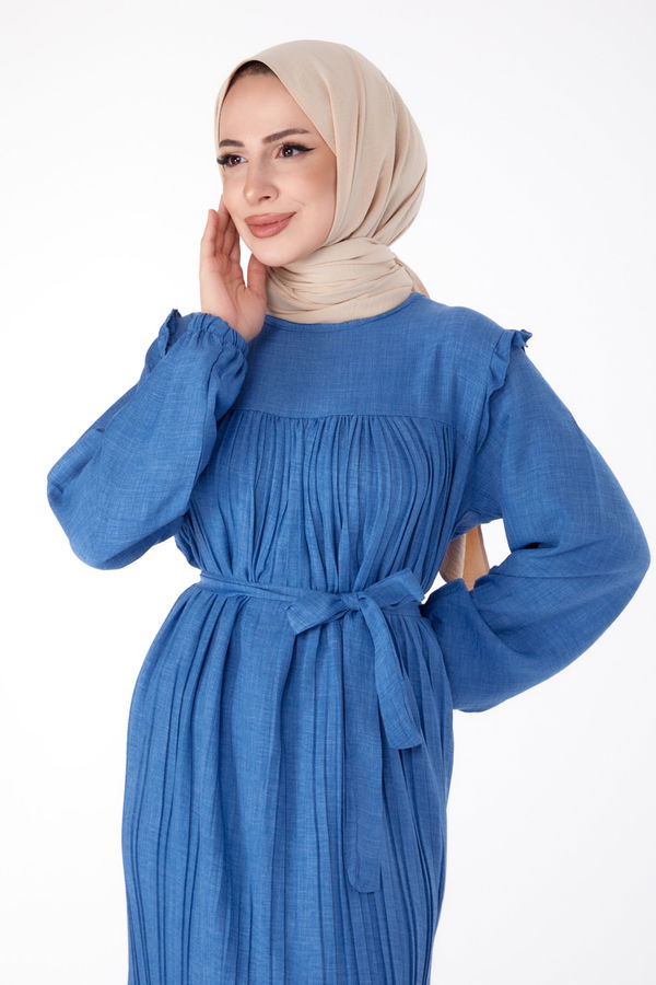 Piliseli Tesettür Elbise Indigo - 25382