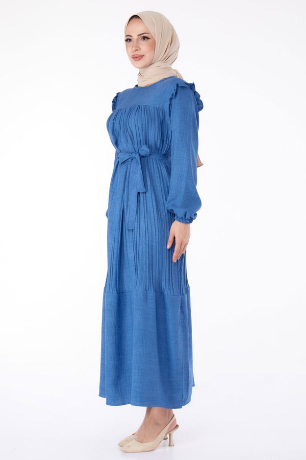 Piliseli Tesettür Elbise Indigo - 25382