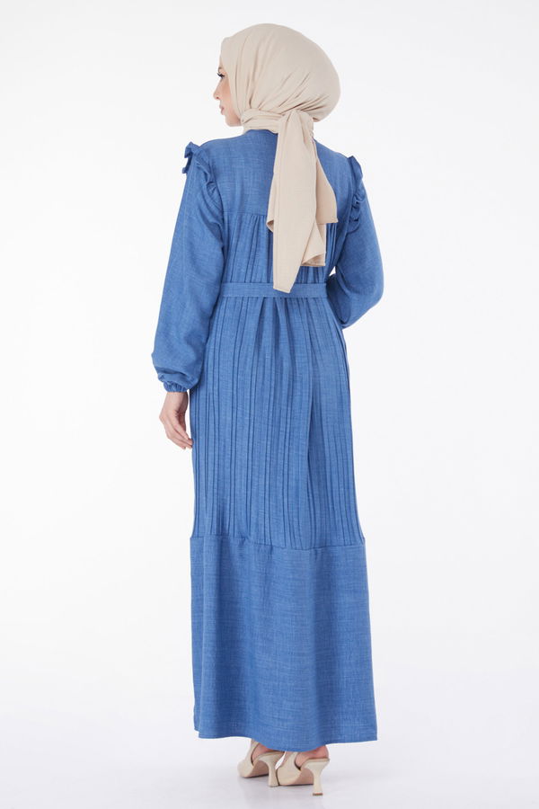 Piliseli Tesettür Elbise Indigo - 25382