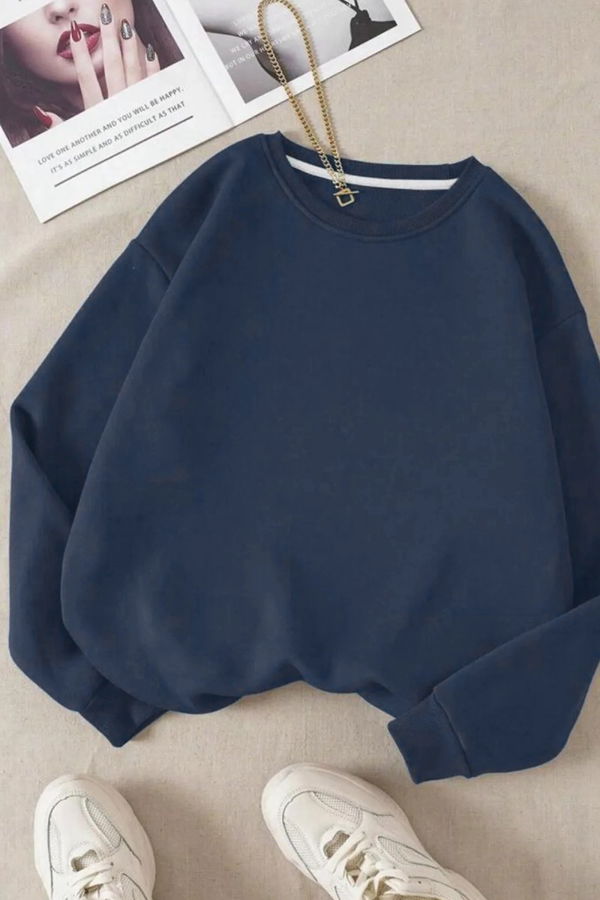 Kadın Bisiklet Yaka Oversize Sweatshirt Indigo - 26567