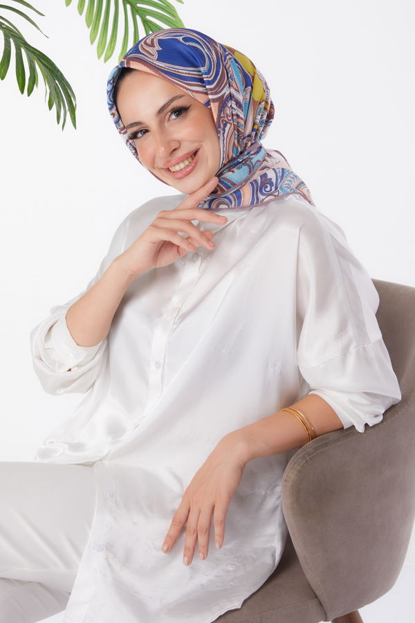 Desenli Eşarp Kahve - 25973