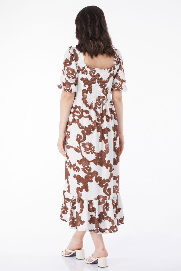 Desenli Midi Elbise Kahve - 25241