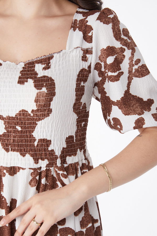 Desenli Midi Elbise Kahve - 25241