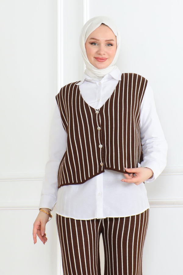 Üçlü Triko Takım Kahve - 26612