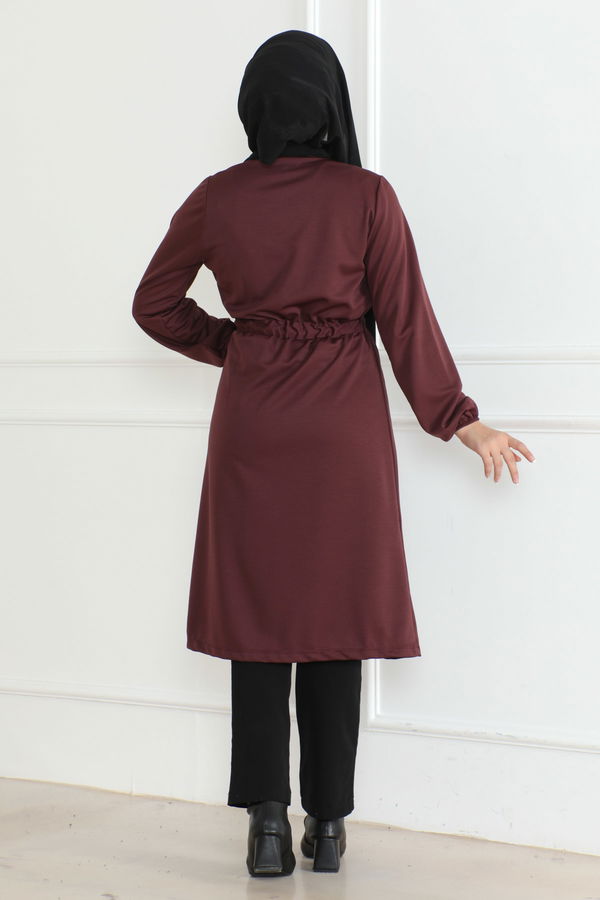 Belden Bağlamalı Hırka Koyu Bordo - 26586