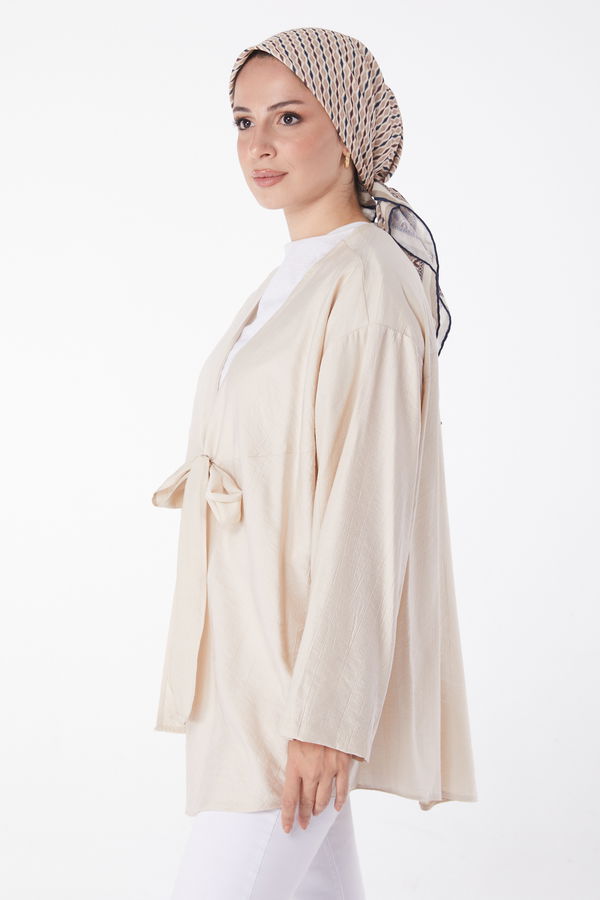 Önü Bağcıklı Hırka Krem - 26135