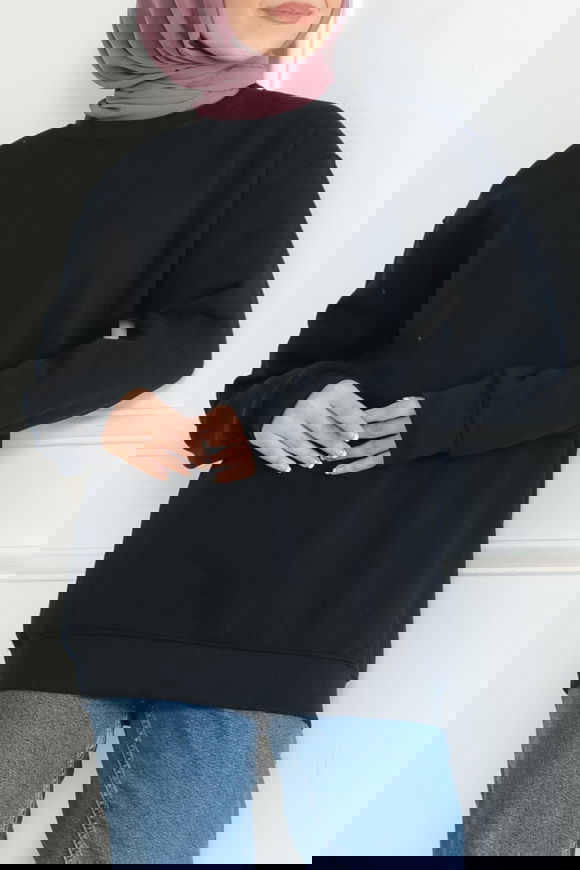 Düz Orta Kadın Lacivert Sweatshirt - 26617
