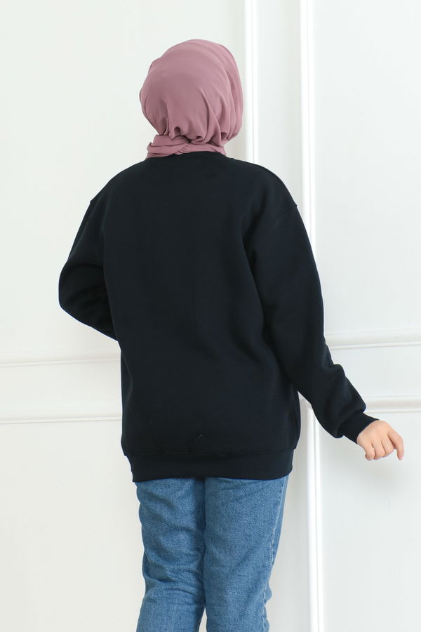 Düz Orta Kadın Lacivert Sweatshirt - 26617