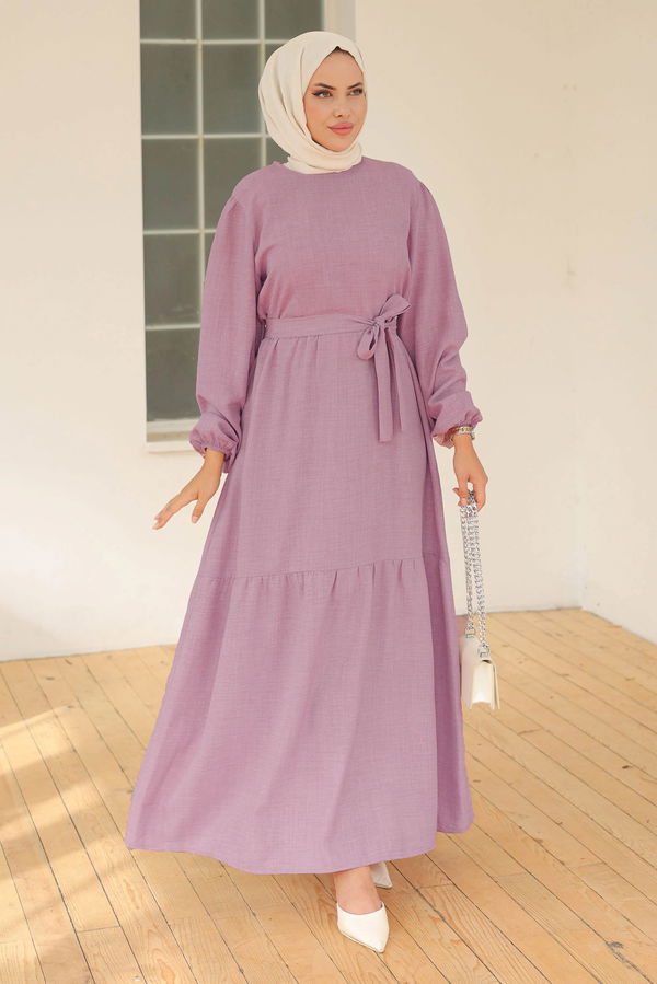 Katlı Elbise Lila - 26624
