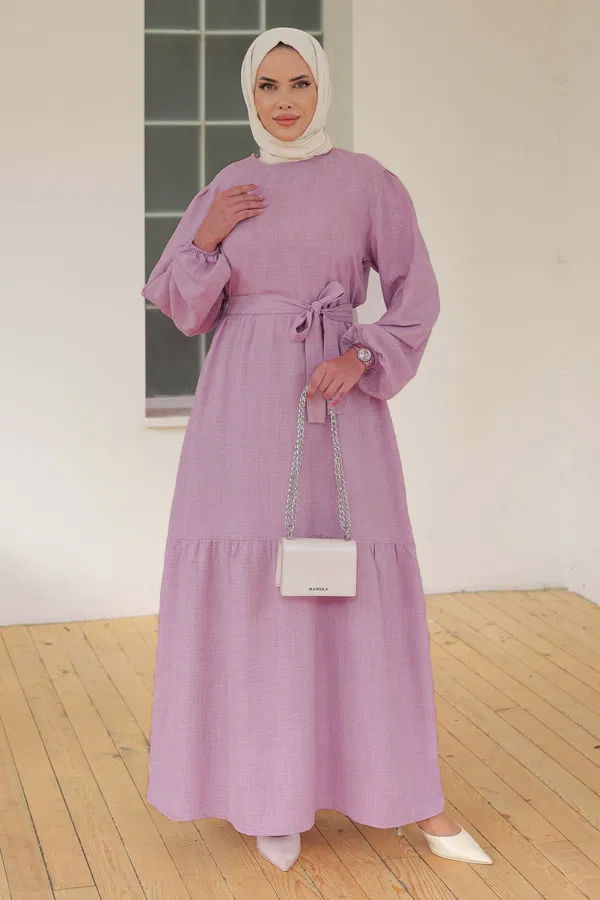 Katlı Elbise Lila - 26624
