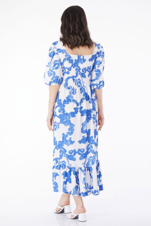 Desenli Midi Elbise Saks - 25241
