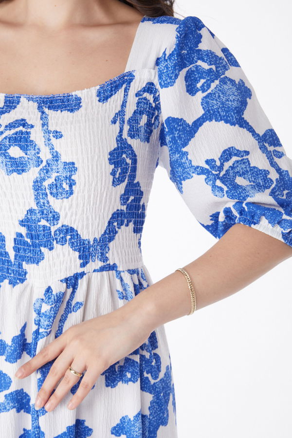 Desenli Midi Elbise Saks - 25241