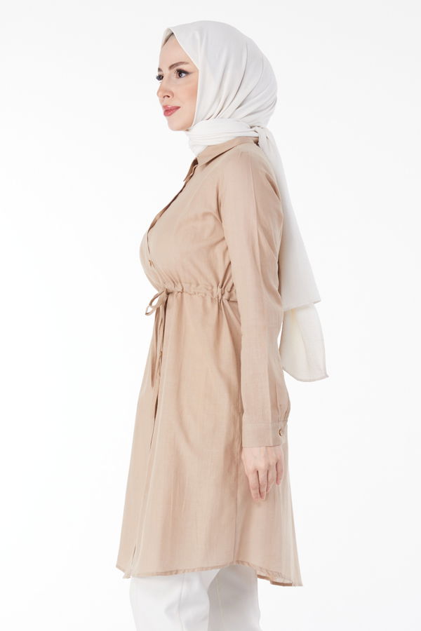 Beli Tünel Detaylı Tunik Vizon - 13157