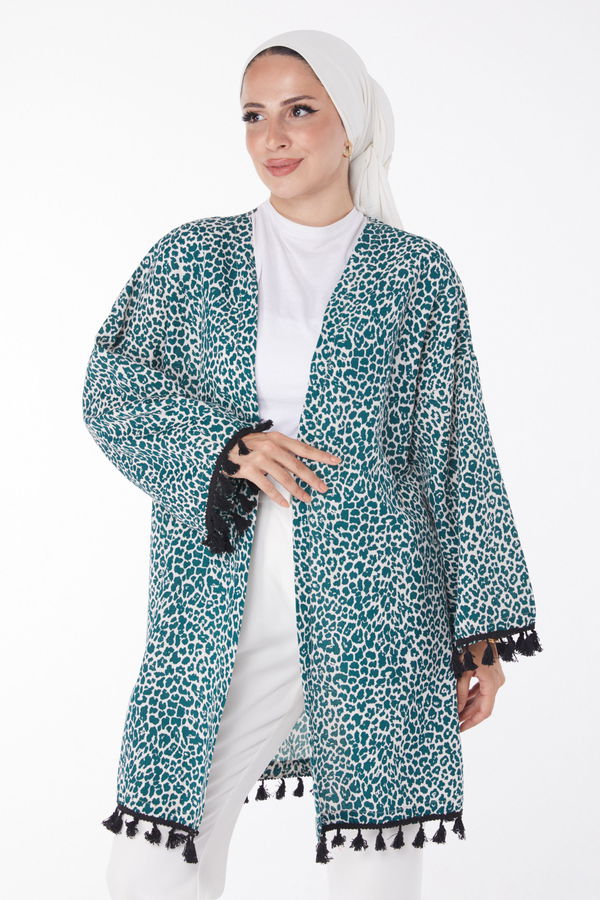 Püsküllü Kimono Zümrüt - 13213