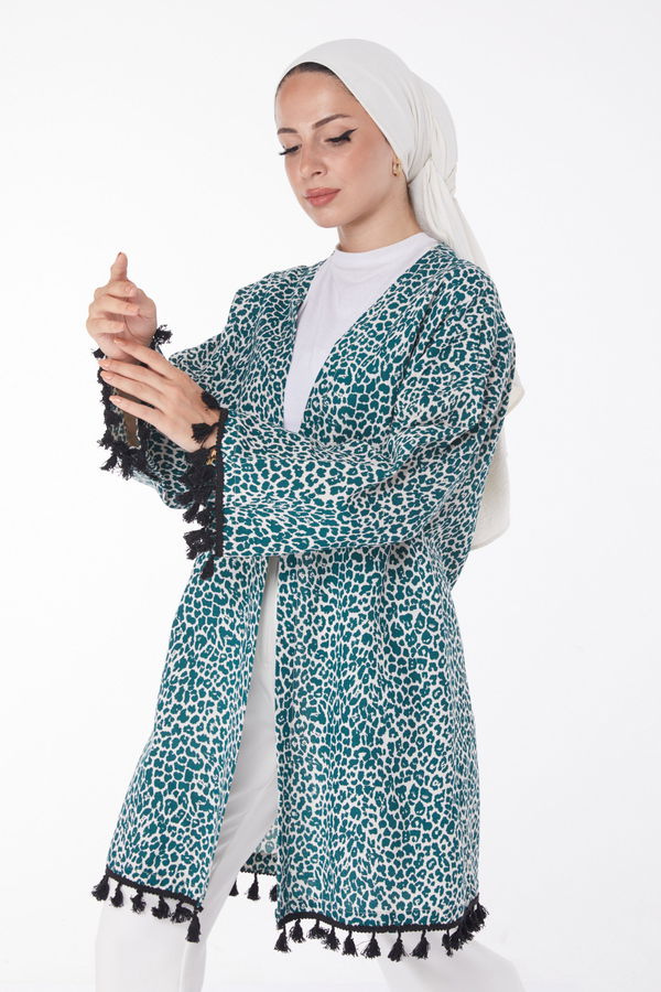 Püsküllü Kimono Zümrüt - 13213