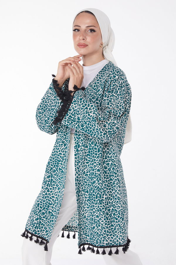 Püsküllü Kimono Zümrüt - 13213