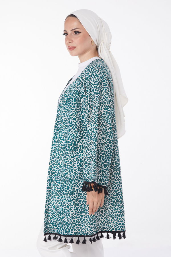Püsküllü Kimono Zümrüt - 13213